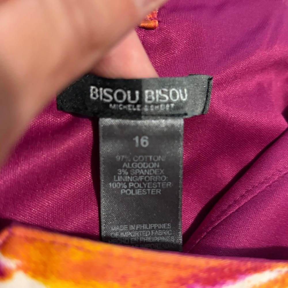 Bisou Bisou Strapless Sheath Dress Size 16 Pink Orange Abstract Cocktail Dress - Picture 6 of 10